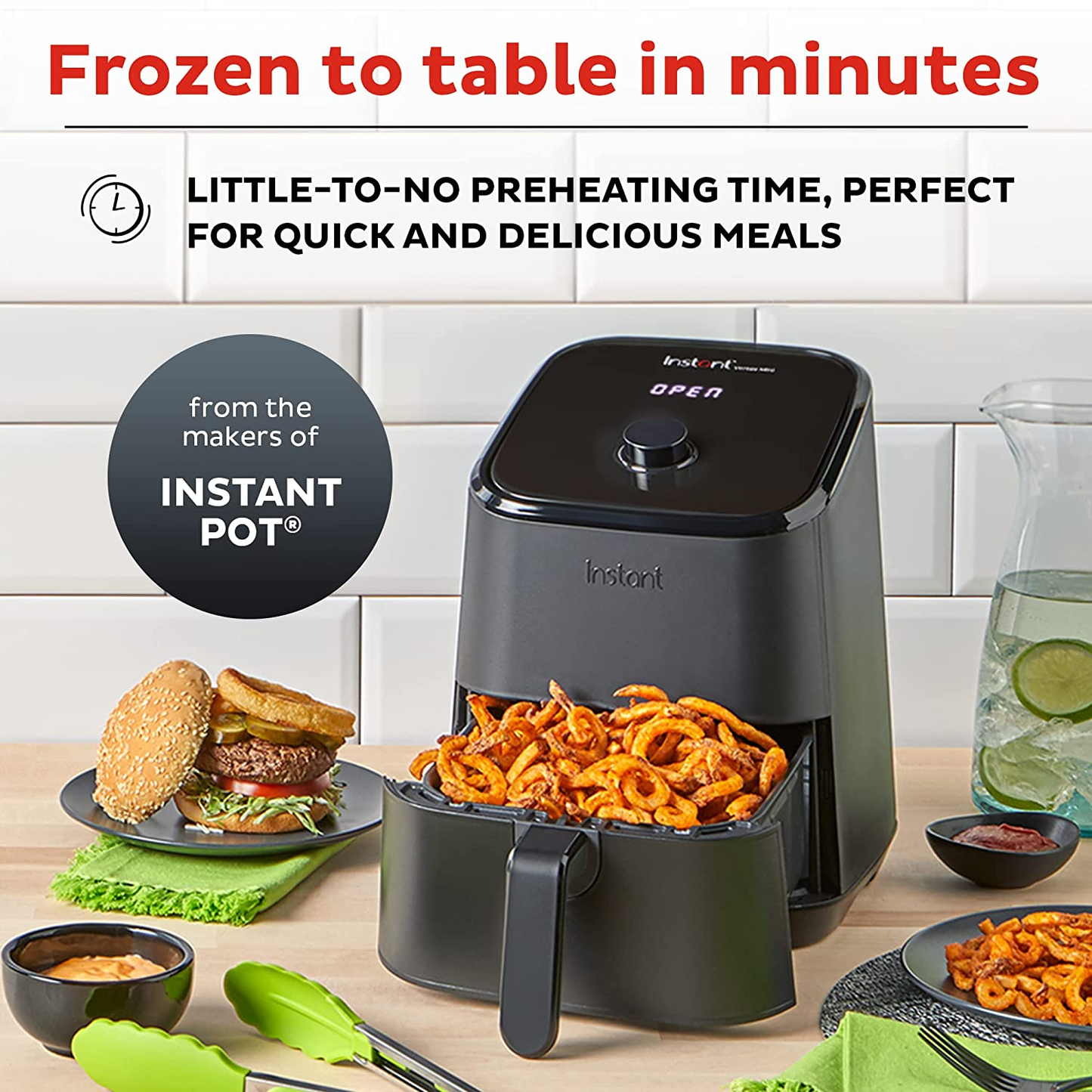 Instant Vortex 2QT 4-In-1 Air Fryer Oven Combo, (Free App with 90 Recipes), Customizable Smart Cooking Programs, Roast, Toast, Crisp, Reheat, Nonstick and Dishwasher-Safe Basket, Black