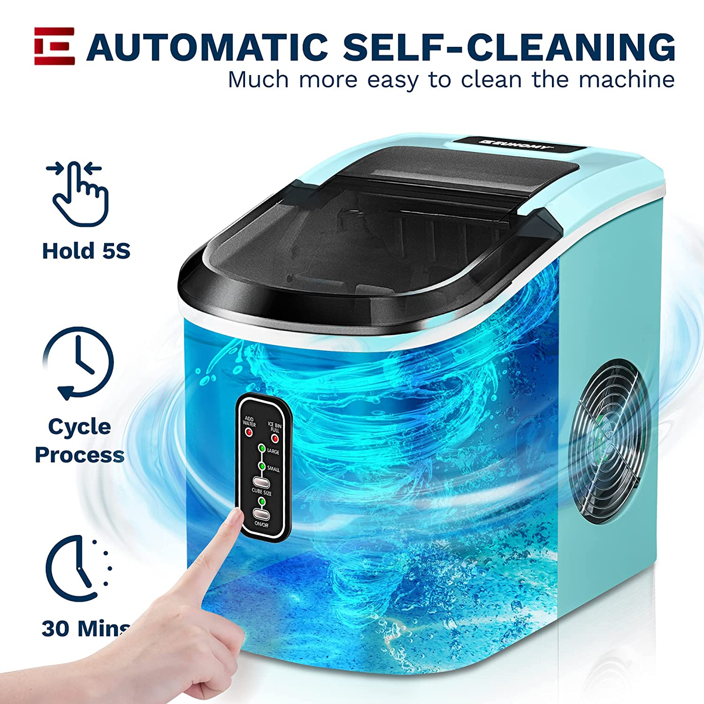 Euhomy Ice Maker Machine Countertop, 26 Lbs in 24 Hours, 9 Cubes Ready in 6 Mins, Self-Clean Electric Ice Maker Compact Potable Ice Maker with Ice Scoop and Basket. for Home/Kitchen/Office.(Blue)