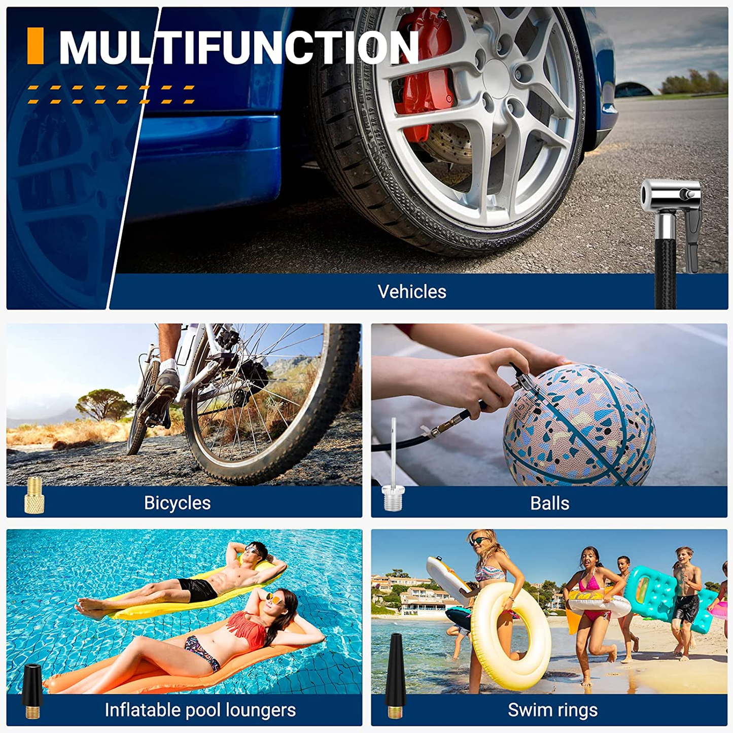 Air Compressor Tire Inflator Portable Air Pump for Car Tires 12V DC Auto Tire Pump with Digital Pressure Gauge, 100PSI with Emergency LED Light for Car, Bicycle, Balloons and Other Inflatables