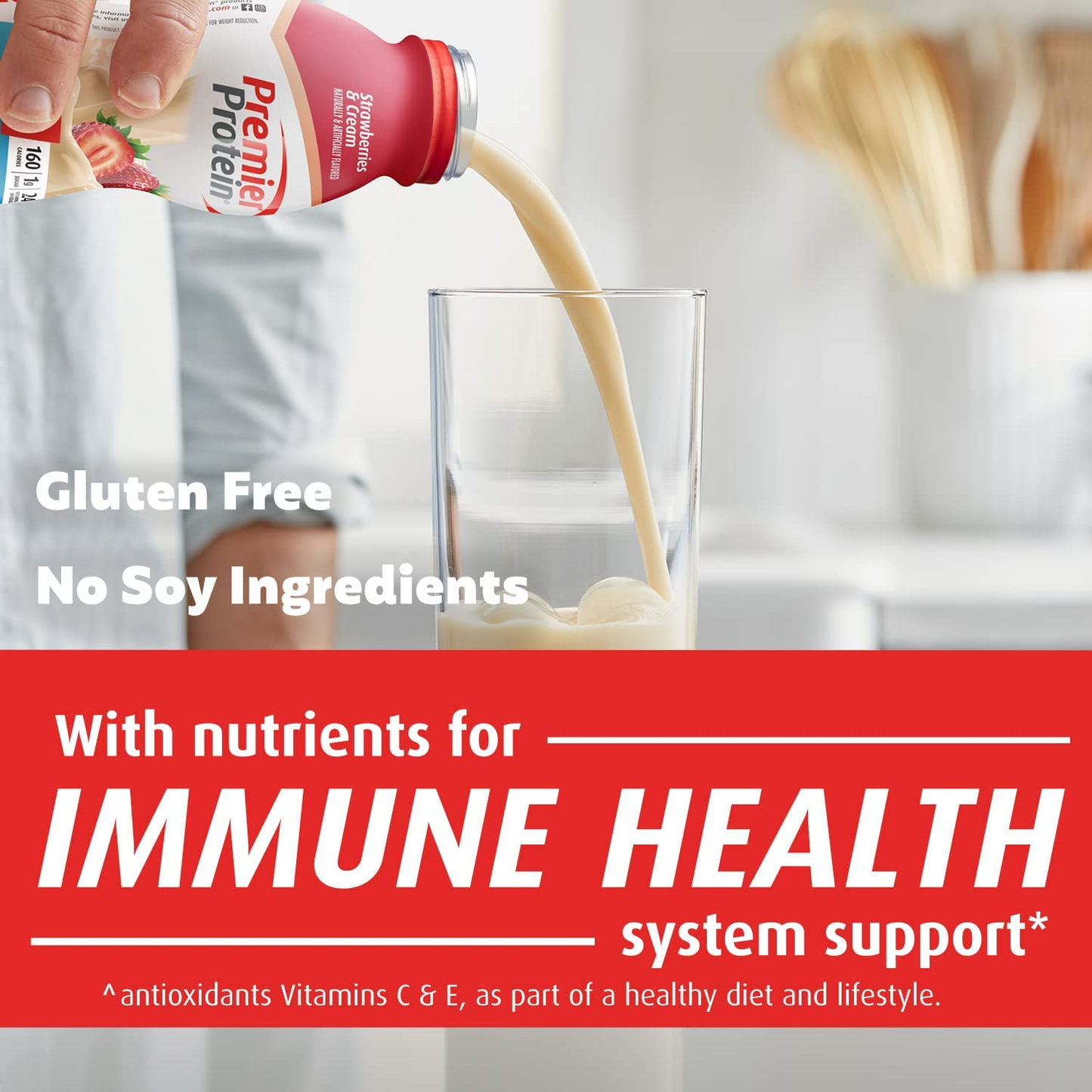 Premier Protein Shake, Strawberries, 30g Protein, 1g Sugar, 24 Vitamins & Minerals, Nutrients to Support Immune Health, 138.0 Fl Oz, Pack of 12