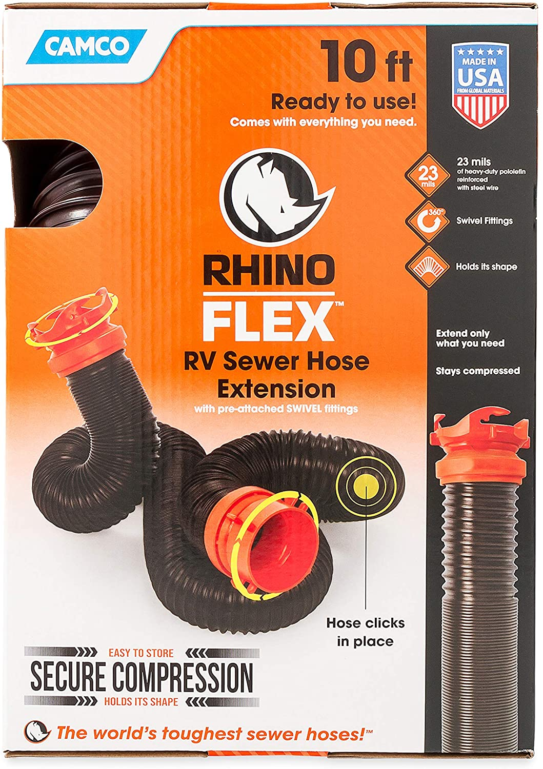 Rhinoflex 10-Foot RV Sewer Hose Extension Kit with Swivel Fitting, Frustration Free-Packaging (39774)