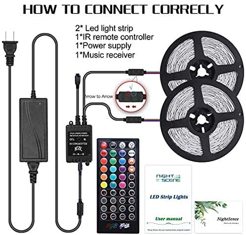 LED Strip Lights,Tenmiro 32.8FT LED Music Sync Color Changing Lights with 40Keys Music Remote Controller and 12V5Apower Supply, RGB SMD5050 300 Led Lights for Room, Bedroom, TV, Party