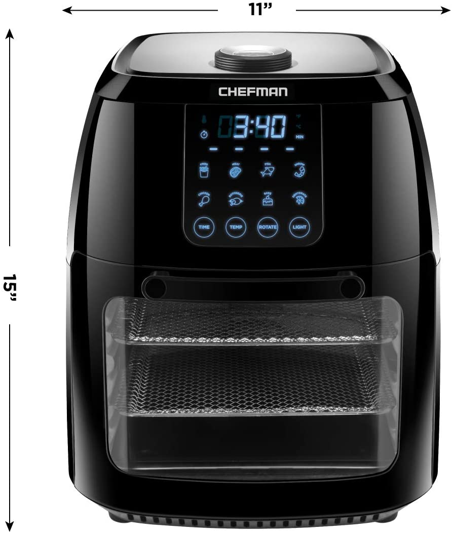 6.3 Quart Digital Air Fryer+ Rotisserie, Dehydrator, Convection Oven, 8 Touch Screen Presets Fry, Roast, Dehydrate & Bake, Bpa-Free, Auto Shutoff, Accessories Included, XL Family Size, Black