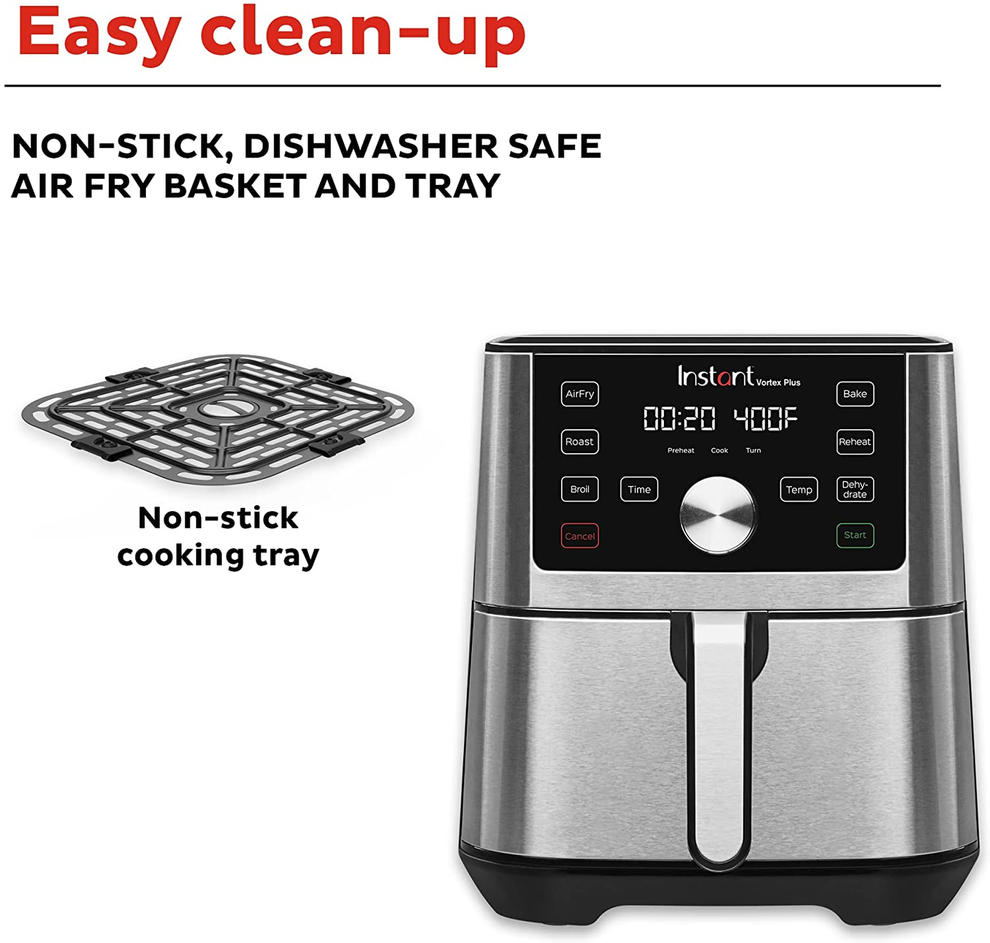 Instant Vortex plus 6-In-1 4QT Air Fryer Oven Combo (Free App with 90 Recipes), Customizable Smart Cooking Programs, Nonstick and Dishwasher-Safe Basket, Stainless Steel