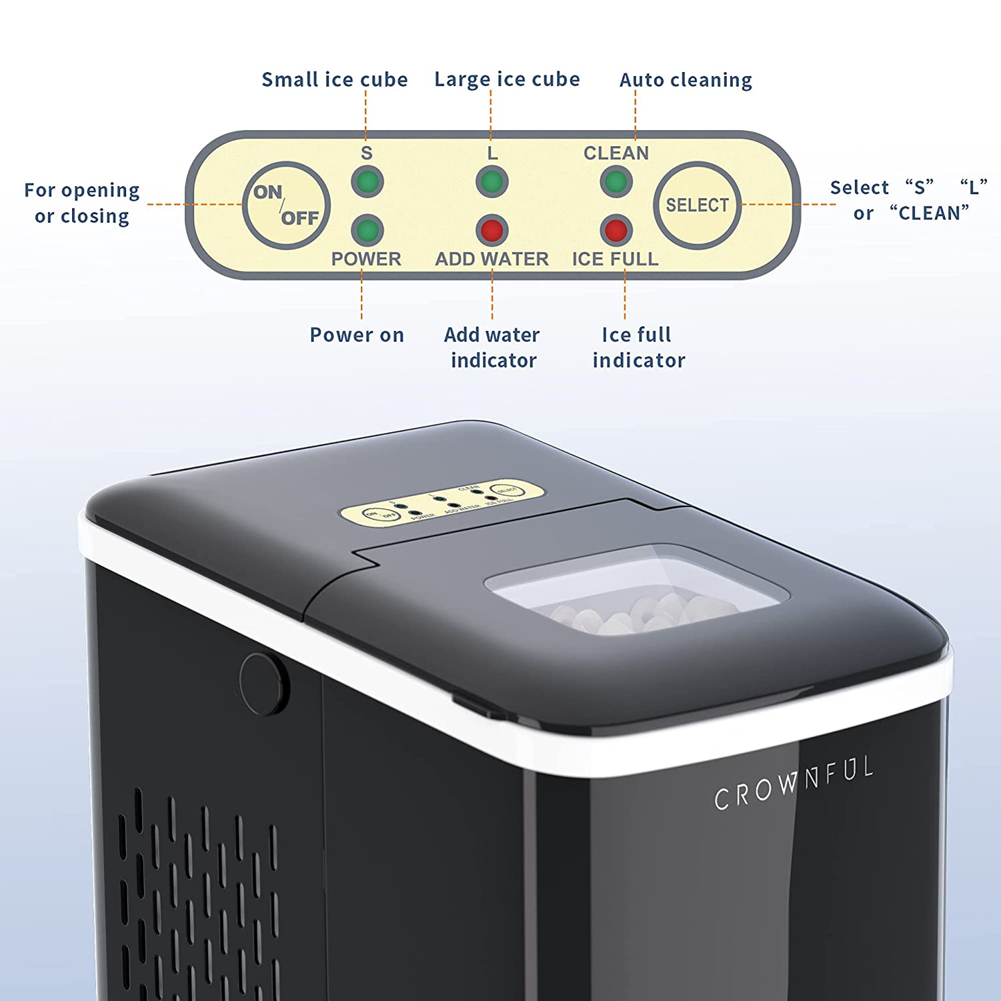 Ice Maker Machine for Countertop, 9 Bullet Ice Cubes S/L Ready in 7 Minutes, 26Lbs/24H, Auto Self-Cleaning, Portable Small Ice Maker with Scoop and Basket (Black)