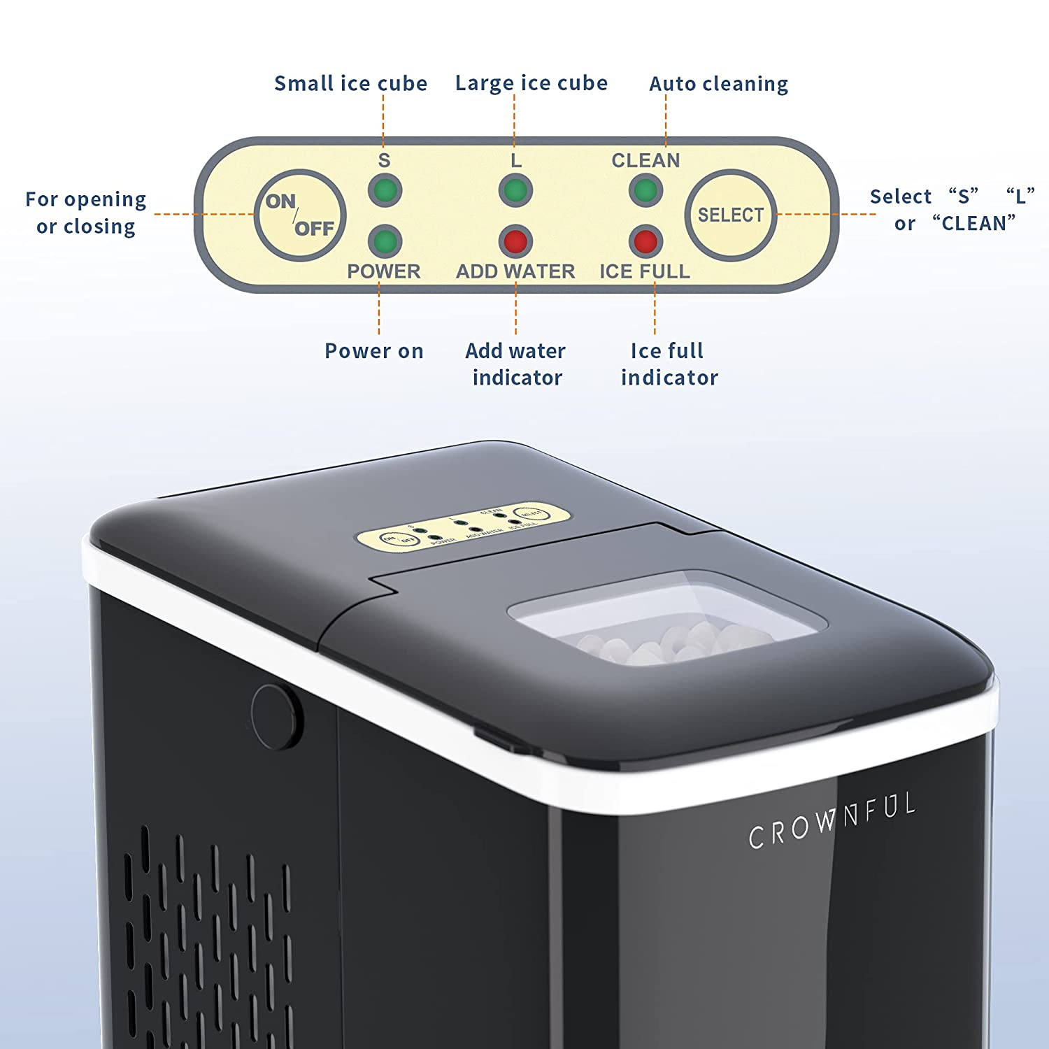 Ice Maker Machine for Countertop, 9 Bullet Ice Cubes S/L Ready in 7 Minutes, 26Lbs/24H, Auto Self-Cleaning, Portable Small Ice Maker with Scoop and Basket (Black)