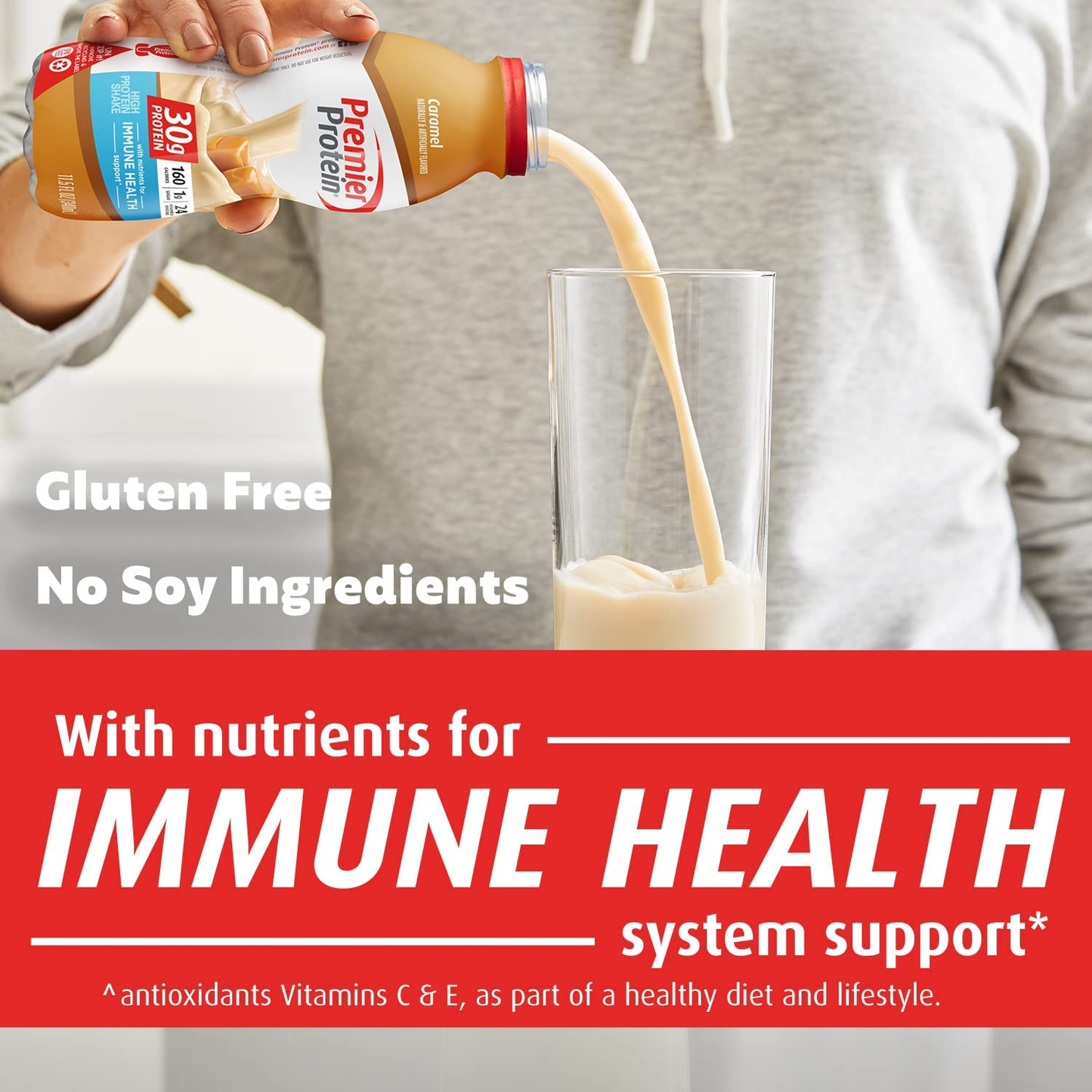 Premier Protein Shake, Caramel, 30g Protein, 1g Sugar, 24 Vitamins & Minerals, Nutrients to Support Immune Health, 11.5 Fl Oz, Pack of 12