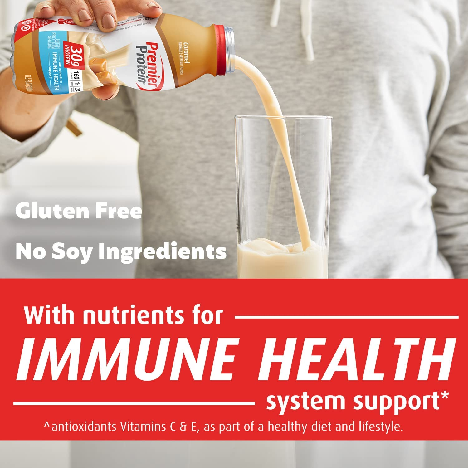 Premier Protein Shake, Caramel, 30g Protein, 1g Sugar, 24 Vitamins & Minerals, Nutrients to Support Immune Health, 11.5 Fl Oz, Pack of 12