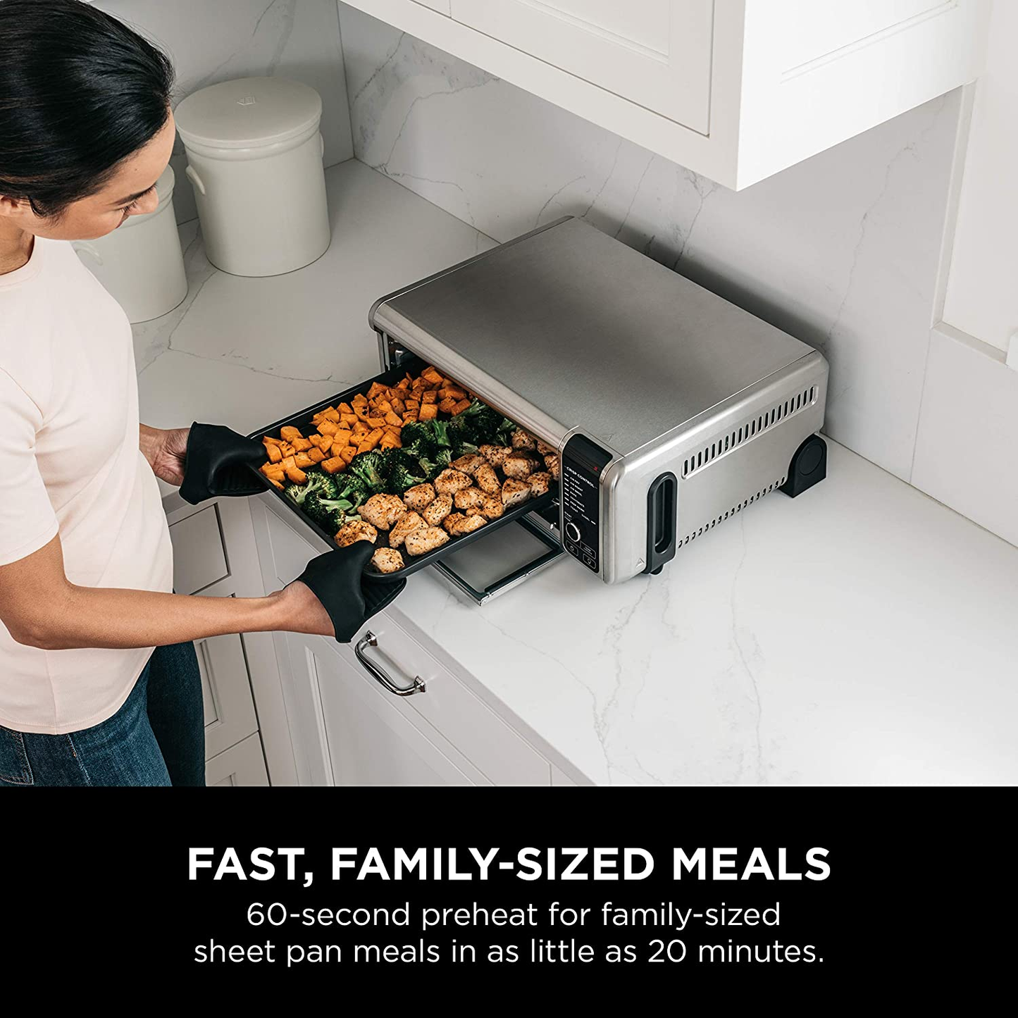SP101 Digital Air Fry Countertop Oven with 8-In-1 Functionality, Flip up & Away Capability for Storage Space, with Air Fry Basket, Wire Rack & Crumb Tray, Silver
