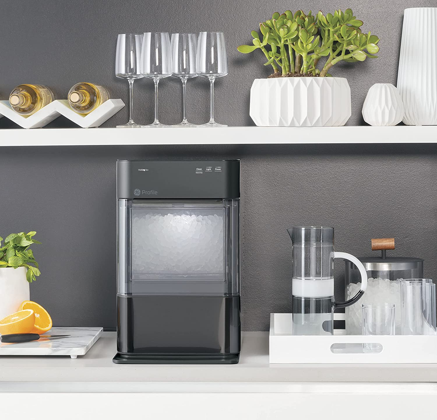 Profile Opal 2.0 | Countertop Nugt Ice Maker | Ice Machine with Wifi Connectivity | Smart Home Kitchen Essentials | Black Stainless