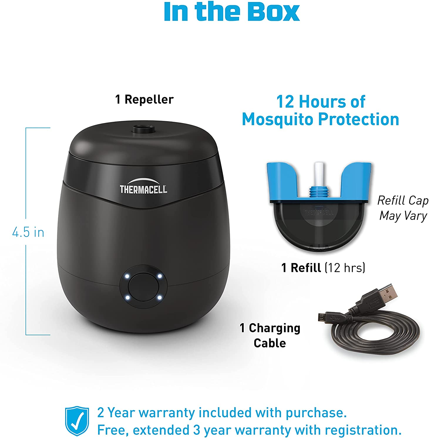 Mosquito Repellent E-Series Rechargeable Repeller with 20’ Mosquito Protection Zone; Includes 12-Hr Repellent Refill; No Spray, Flame or Scent; Deet-Free Bug Spray Alternative