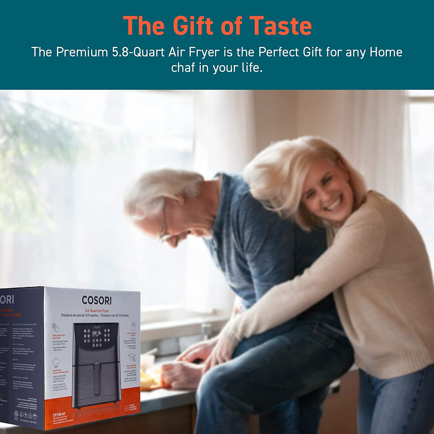 Air Fryer Oven Combo 5.8QT Max Xl Large Cooker (Cookbook with 100 Recipes), One-Touch Screen with 11 Precise Presets and Shake Reminder, Nonstick and Dishwasher-Safe Square Design Basket, Black