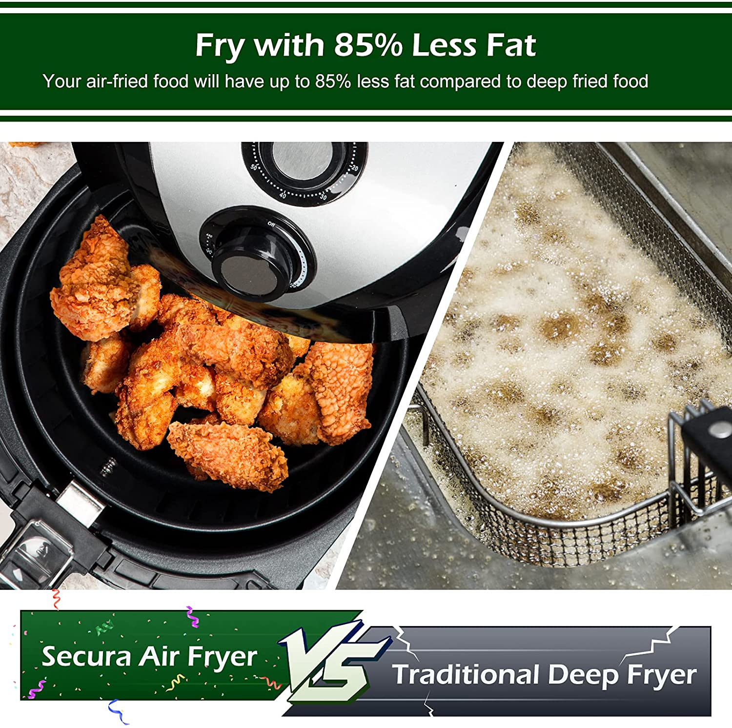 Air Fryer 3.4Qt / 3.2L 1500-Watt Electric Hot XL Air Fryers Oven Oil Free Nonstick Cooker With/Recipes for Frying, Roasting, Grilling, Baking