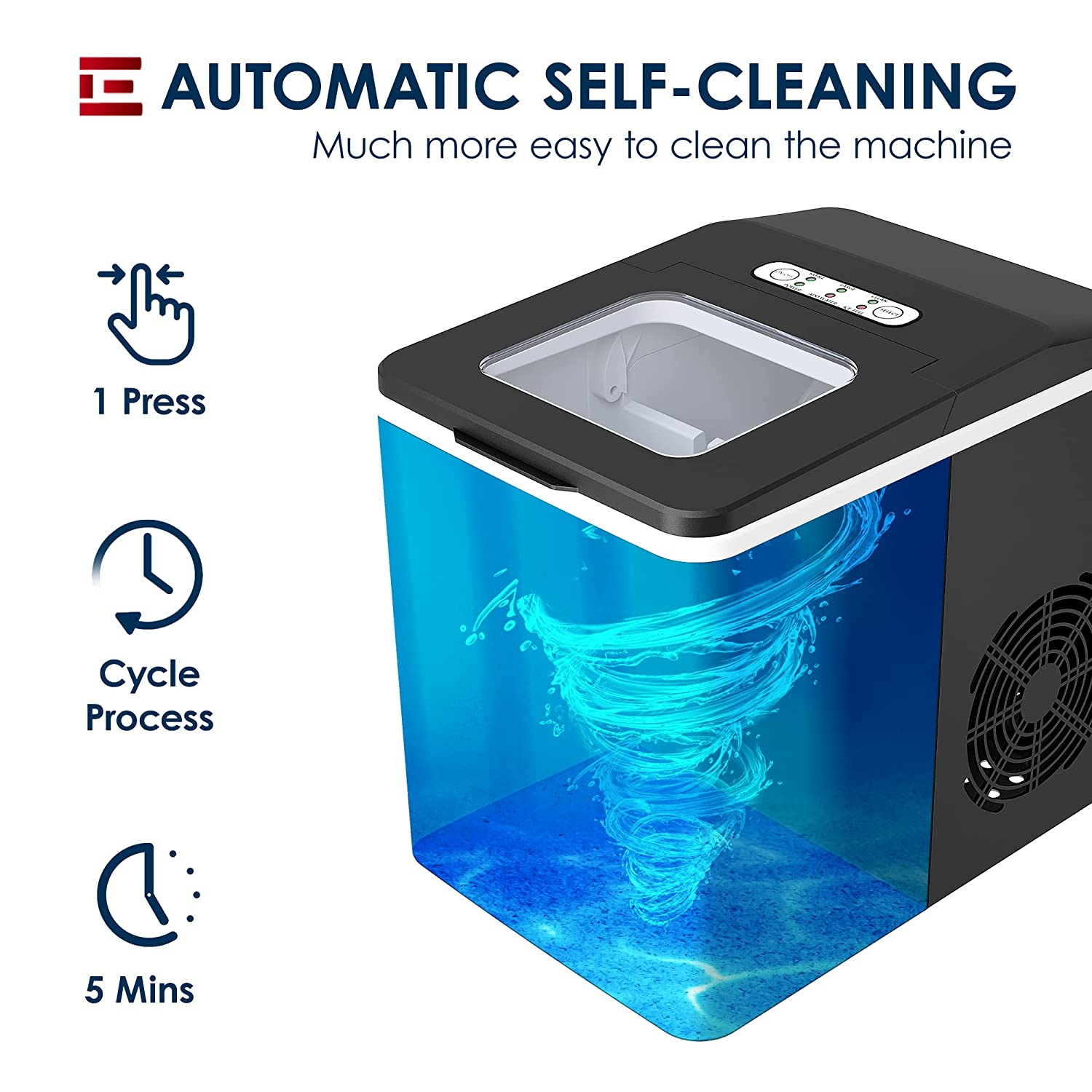 Euhomy Ice Maker Machine Countertop, 26 Lbs/24H, 9 Cubes Ready in 6 Mins, Self-Cleaning Electric Ice Maker Compact Potable Ice Maker with Ice Scoop and Basket. for Home/Kitchen/Camping/Rv.(Black)