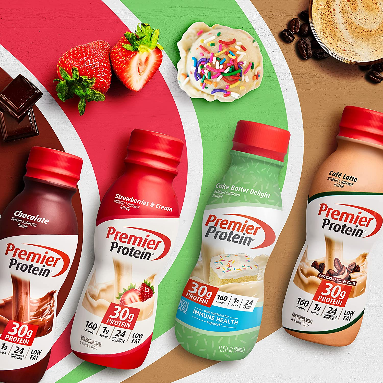 Premier Protein Shake, Cake Batter Delight, 30g Protein, 1g Sugar, 24 Vitamins & Minerals, Nutrients to Support Immune Health, 11.5 Fl Oz, Pack of 12