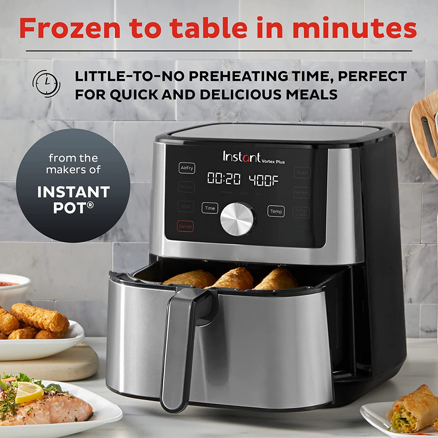Instant Vortex plus 6-In-1 4QT Air Fryer Oven Combo (Free App with 90 Recipes), Customizable Smart Cooking Programs, Nonstick and Dishwasher-Safe Basket, Stainless Steel