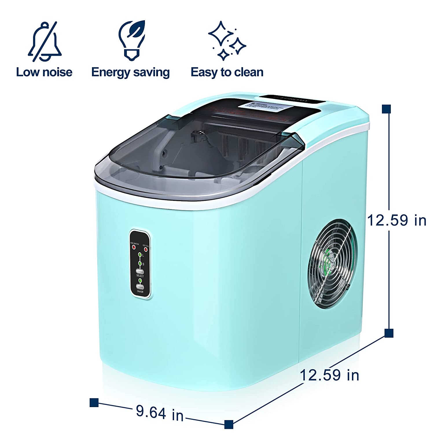 Euhomy Ice Maker Machine Countertop, 26 Lbs in 24 Hours, 9 Cubes Ready in 6 Mins, Self-Clean Electric Ice Maker Compact Potable Ice Maker with Ice Scoop and Basket. for Home/Kitchen/Office.(Blue)