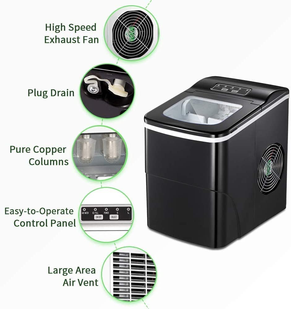 Countertop Ice Maker Machine, Portable Ice Makers Countertop, Make 26 Lbs Ice in 24 Hrs,Ice Cube Rready in 6-8 Mins with Ice Scoop and Basket (Black)