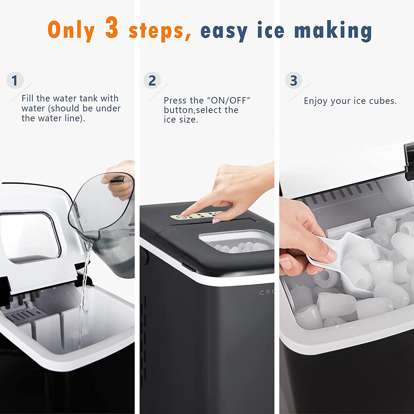 Ice Maker Machine for Countertop, 9 Bullet Ice Cubes S/L Ready in 7 Minutes, 26Lbs/24H, Auto Self-Cleaning, Portable Small Ice Maker with Scoop and Basket (Black)