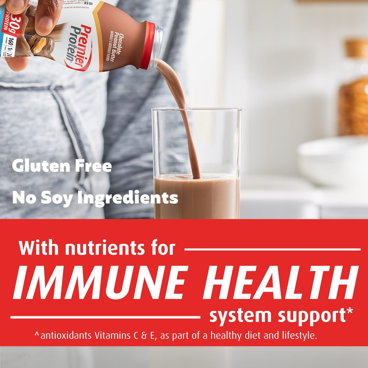 Premier Protein Shake, Chocolate Peanut Butter, 30g Protein, 1g Sugar, 24 Vitamins & Minerals, Nutrients to Support Immune Health, 11.5 Fl Oz, Pack of 12