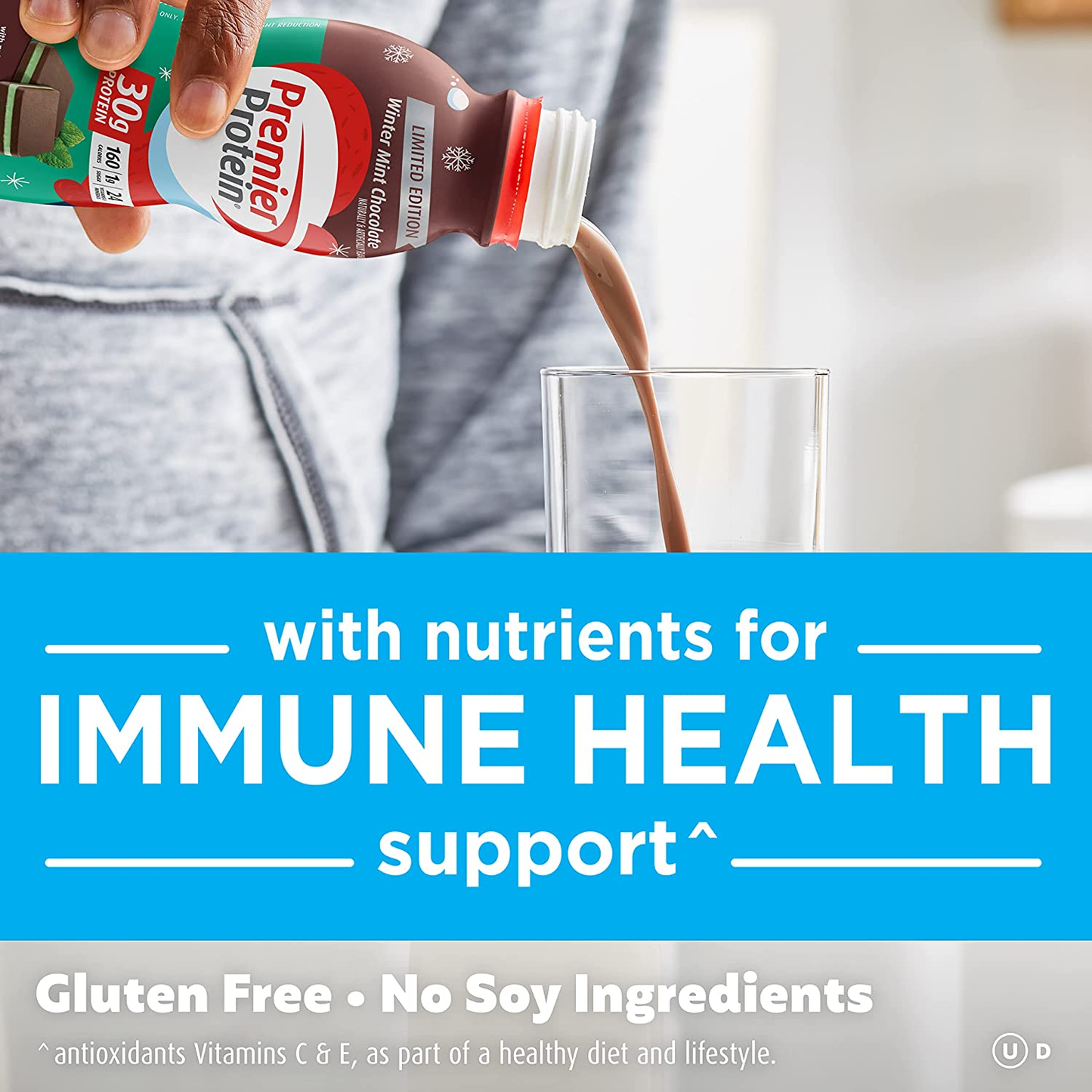 Premier Protein Shake, Winter Mint Chocolate, 30g Protein, 1g Sugar, 24 Vitamins & Minerals, Nutrients to Support Immune Health, 11.5 Fl Oz, Pack of 12