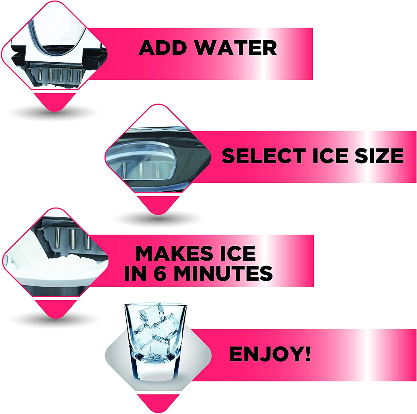 EFIC117-SSBLACK-COM EFIC117-SSBLACK 26 Lbs Portable Compact Maker, Stainless Steel Ice Making Machine, Medium, Black Stainless