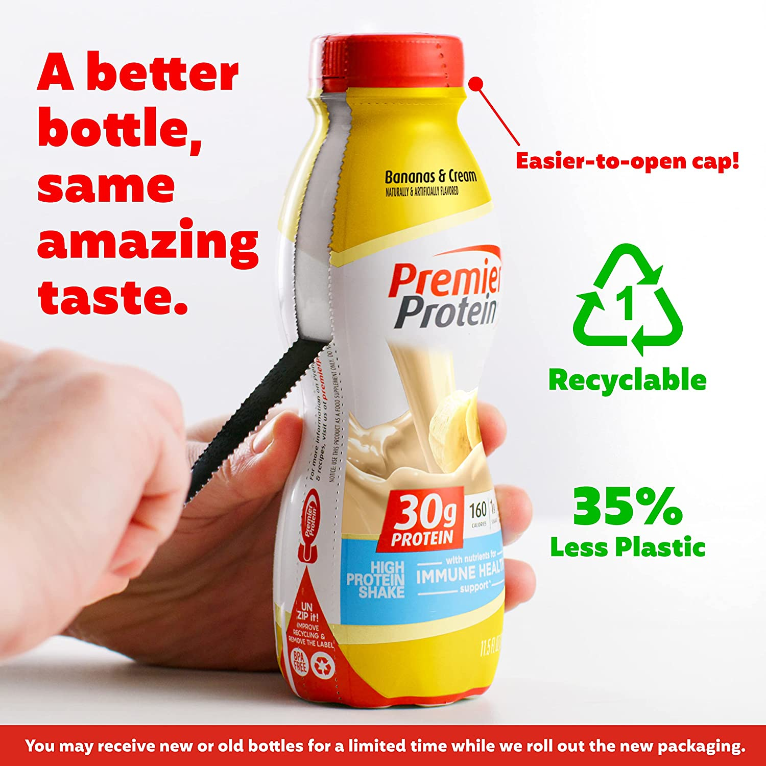 Premier Protein Shake, Bananas & Cream, 30g Protein, 1g Sugar, 24 Vitamins & Minerals, Nutrients to Support Immune Health, 138.0 Fl Oz, Pack of 12