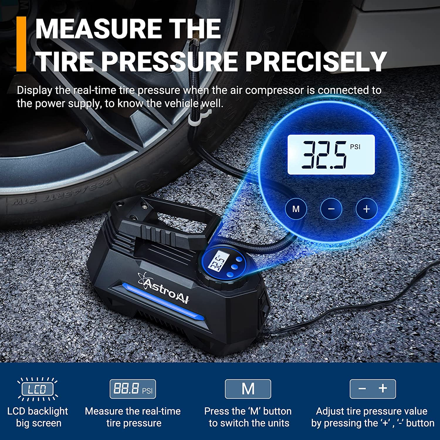 Air Compressor Tire Inflator Portable Air Pump for Car Tires 12V DC Auto Tire Pump with Digital Pressure Gauge, 100PSI with Emergency LED Light for Car, Bicycle, Balloons and Other Inflatables