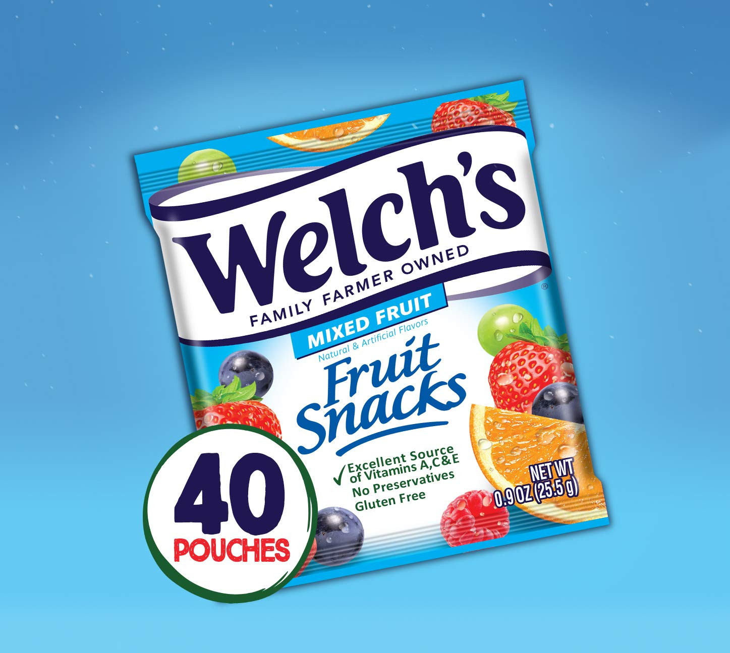 Fruit Snacks, Mixed Fruit, Gluten Free, Bulk Pack, 0.9 Oz Individual Single Serve Bags (Pack of 40)