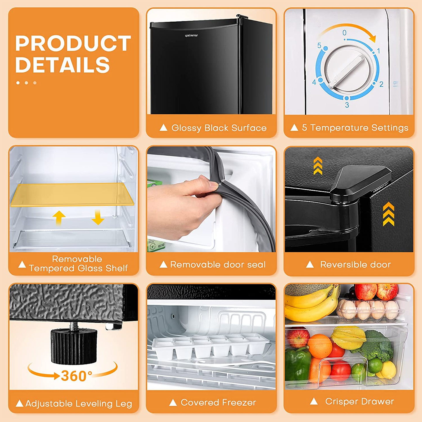 3.2 Cu.Ft Mini Fridge with Freezer, Single Door Mini Fridge, Adjustable Thermostat, Mini Refrigerator for Dorm, Office, Bedroom, Black-Br321