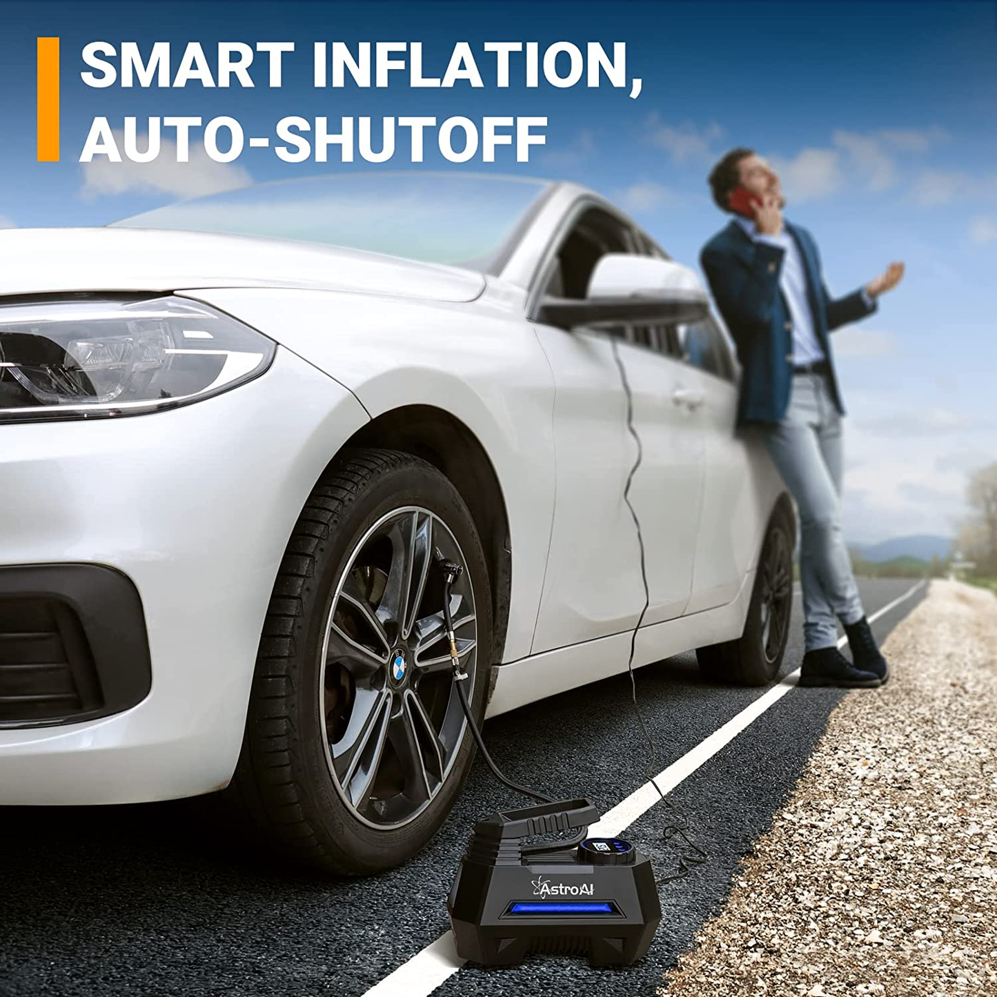 Air Compressor Tire Inflator Portable Air Pump for Car Tires 12V DC Auto Tire Pump with Digital Pressure Gauge, 100PSI with Emergency LED Light for Car, Bicycle, Balloons and Other Inflatables