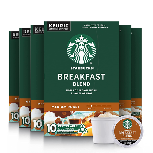 Starbucks Medium Roast K-Cup Coffee Pods — Breakfast Blend for Keurig Brewers — 6 Boxes (60 Pods Total),10 Count (Pack of 6)