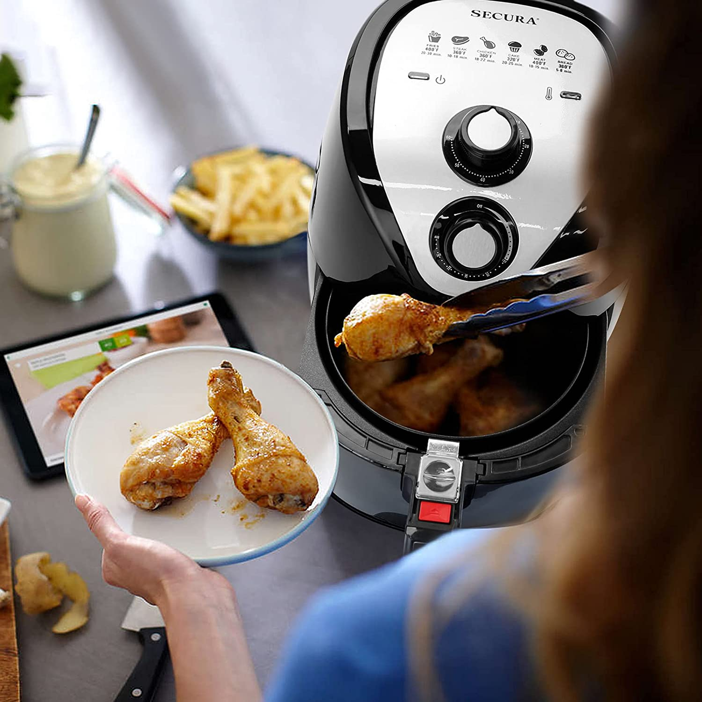 Air Fryer 3.4Qt / 3.2L 1500-Watt Electric Hot XL Air Fryers Oven Oil Free Nonstick Cooker With/Recipes for Frying, Roasting, Grilling, Baking