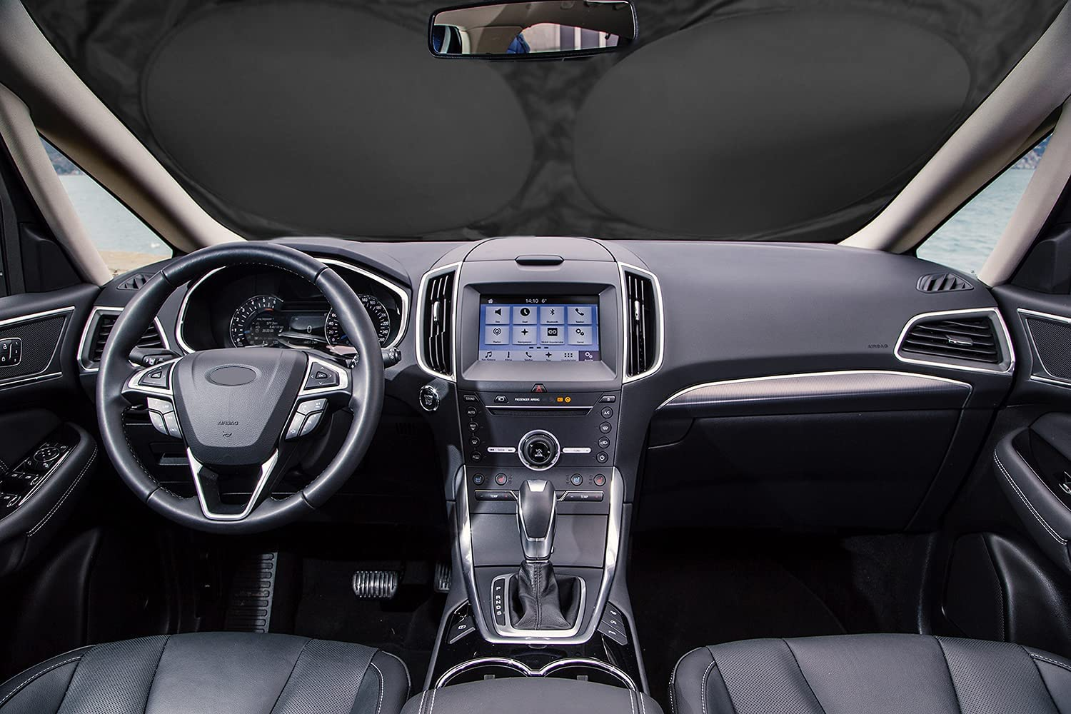 Magnelex Windshield Sunshade with Bonus Steering Wheel Sun Shade. Reflective Polyester Blocks Heat and Sun. Foldable Sun Shield Keeps Your Vehicle Cool (Medium 59 X 31 In)