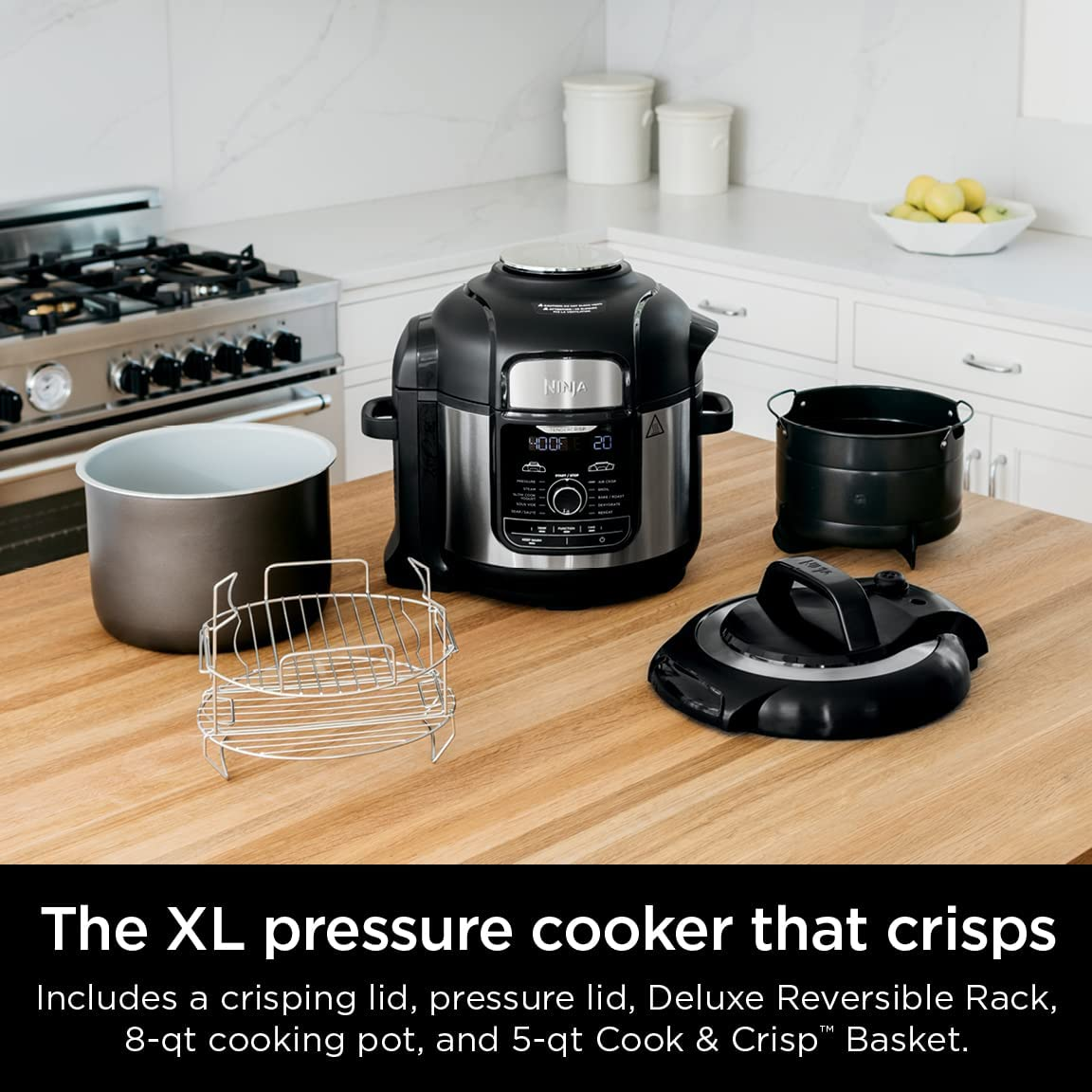 Ninja FD401 Foodi 12-In-1 Deluxe XL 8 Qt. Pressure Cooker & Air Fryer That Steams, Slow Cooks, Sears, Sautés, Dehydrates & More, with 5 Qt. Crisper Basket, Deluxe Reversible Rack & Recipe Book, Silver