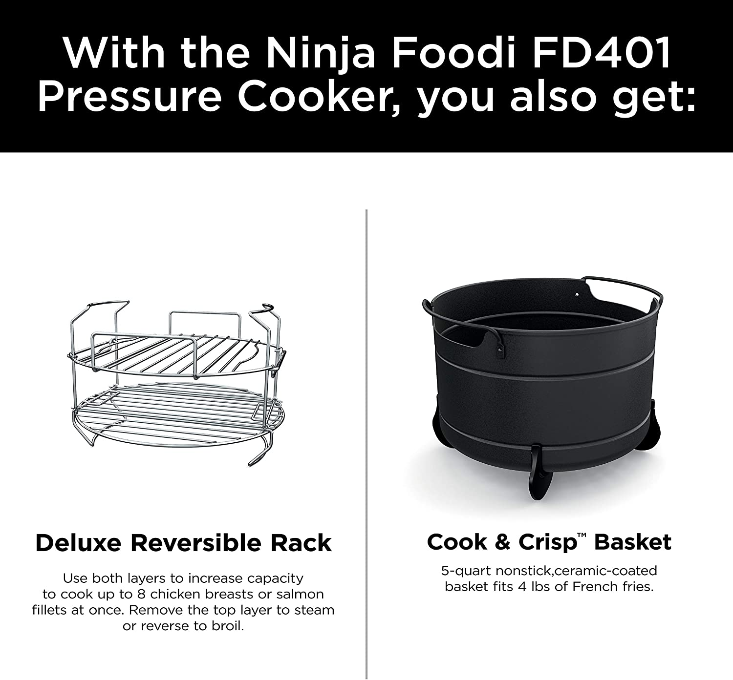 Ninja FD401 Foodi 12-In-1 Deluxe XL 8 Qt. Pressure Cooker & Air Fryer That Steams, Slow Cooks, Sears, Sautés, Dehydrates & More, with 5 Qt. Crisper Basket, Deluxe Reversible Rack & Recipe Book, Silver
