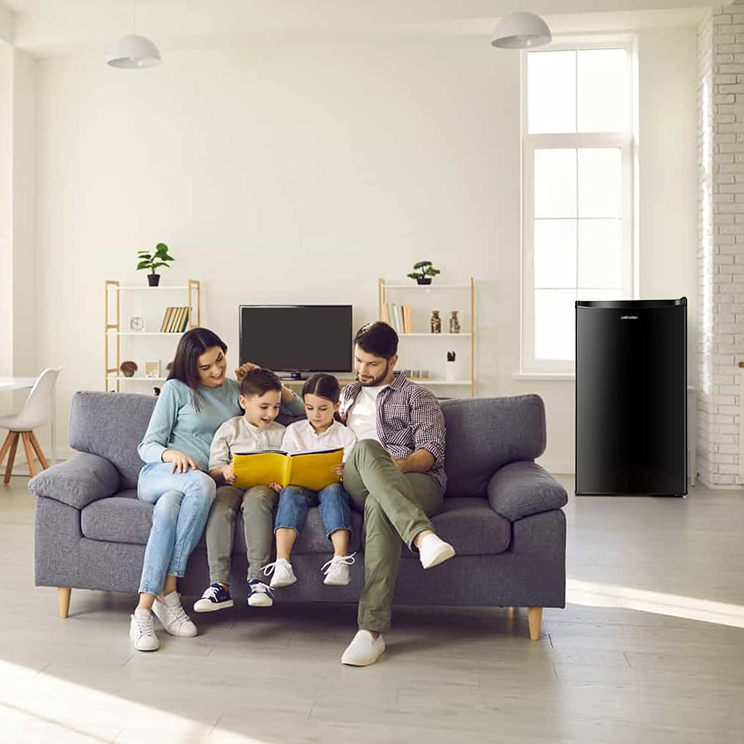 3.2 Cu.Ft Mini Fridge with Freezer, Single Door Mini Fridge, Adjustable Thermostat, Mini Refrigerator for Dorm, Office, Bedroom, Black-Br321