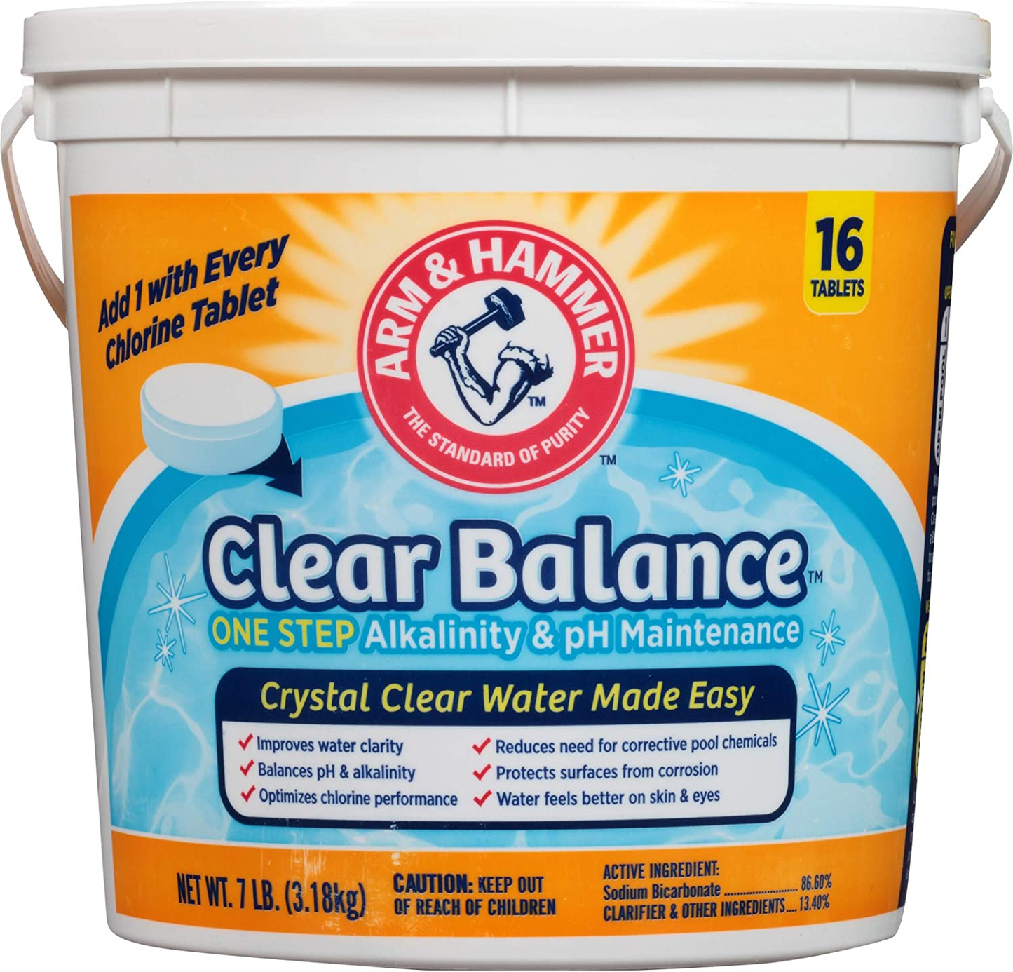 Arm & Hammer Clear Balance Swimming Pool Maintenance Tablets, 16 Count