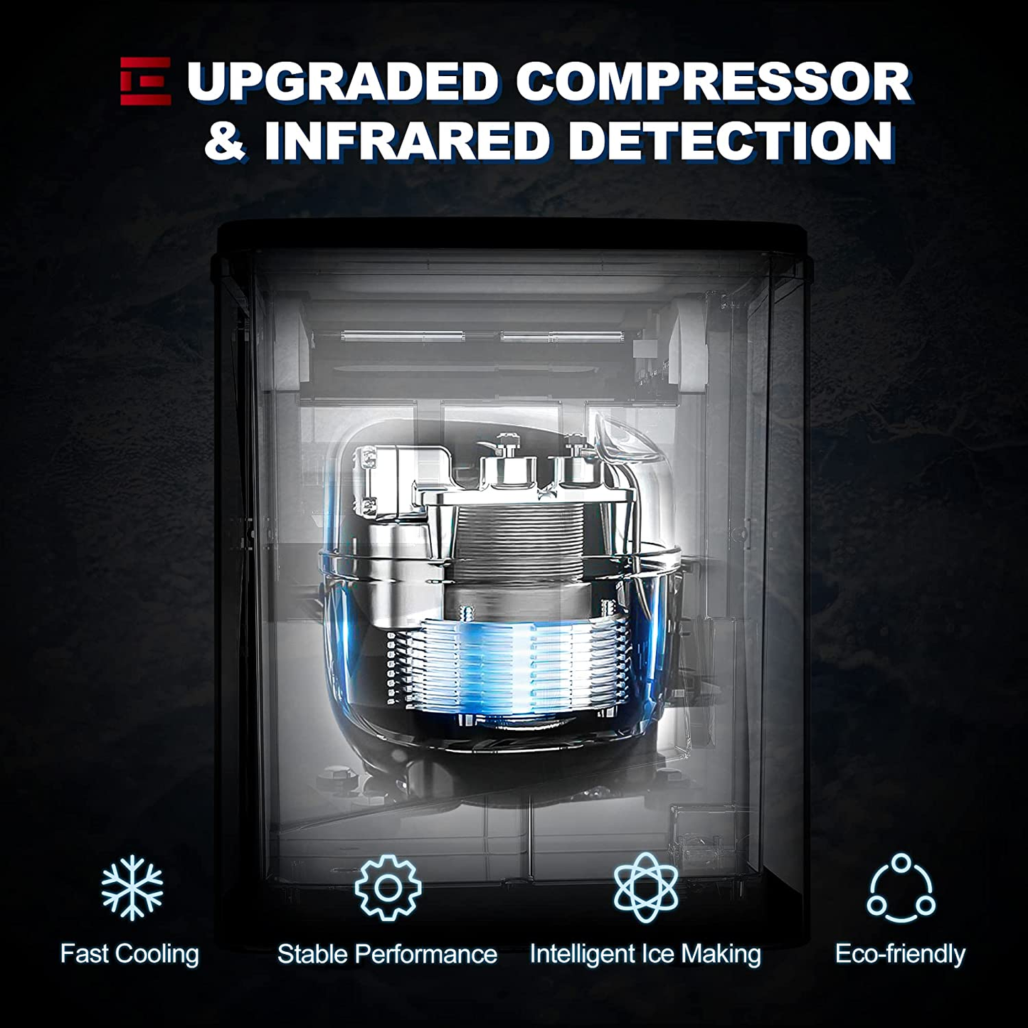 Euhomy Ice Maker Machine Countertop, 26 Lbs/24H, 9 Cubes Ready in 6 Mins, Self-Cleaning Electric Ice Maker Compact Potable Ice Maker with Ice Scoop and Basket. for Home/Kitchen/Camping/Rv.(Black)