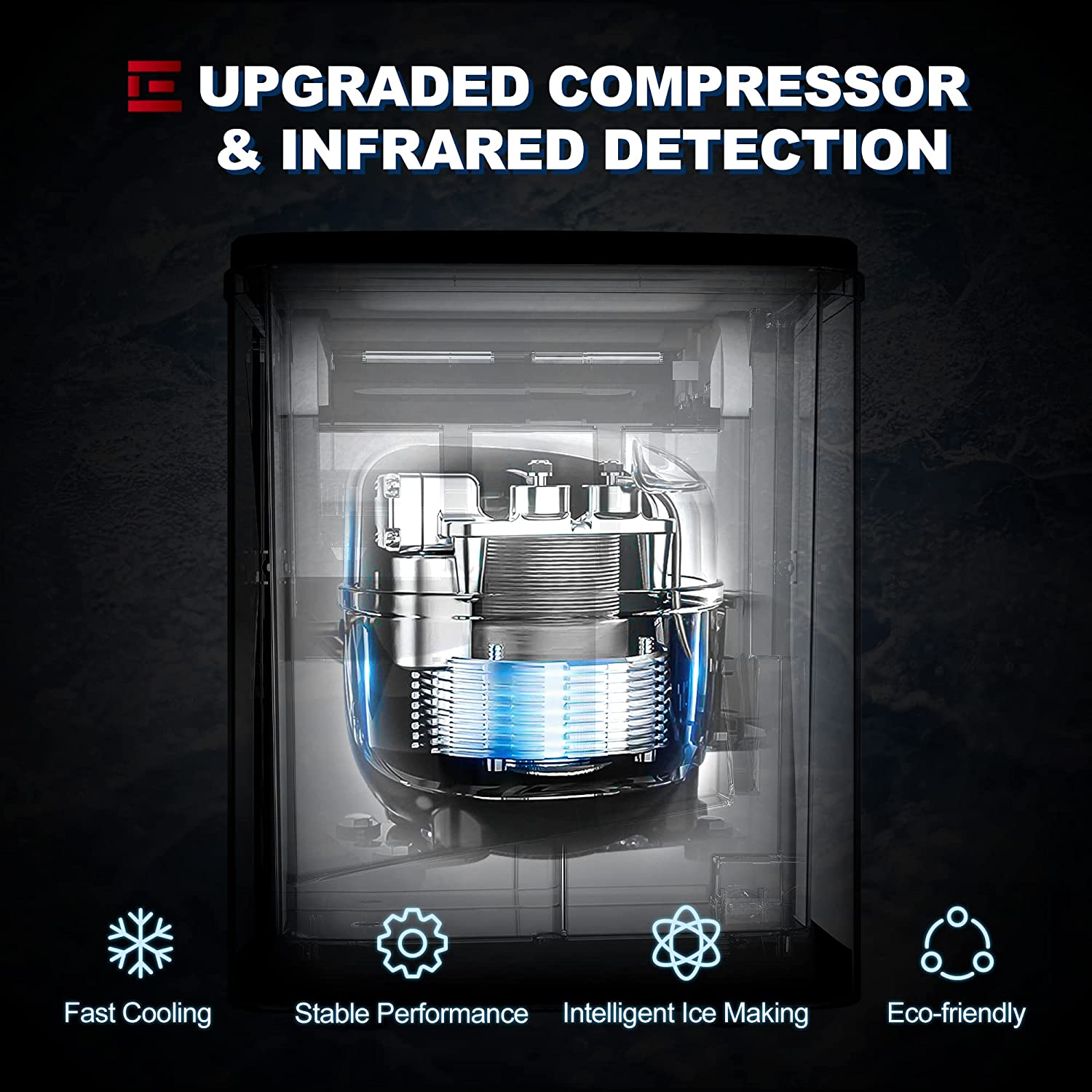 Euhomy Ice Maker Machine Countertop, 26 Lbs/24H, 9 Cubes Ready in 6 Mins, Self-Cleaning Electric Ice Maker Compact Potable Ice Maker with Ice Scoop and Basket. for Home/Kitchen/Camping/Rv.(Black)