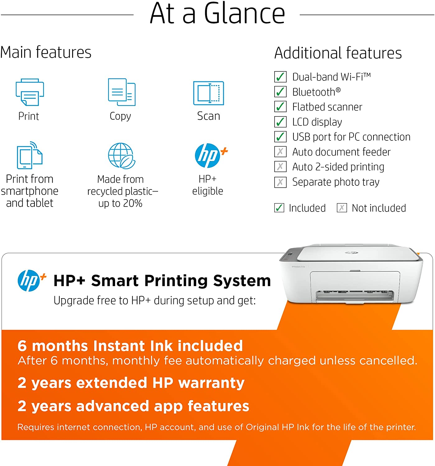 Deskjet 2755E Wireless Color All-In-One Printer with Bonus 6 Months Instant Ink with + (26K67A)