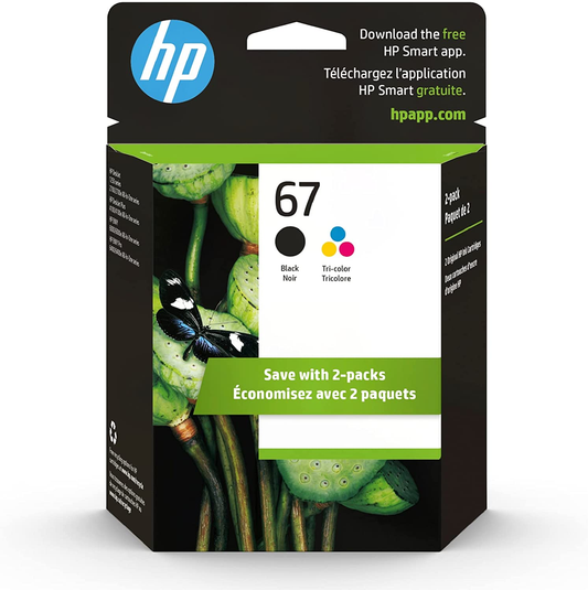 Original  67 Black/Tri-Color Ink Cartridges (2-Pack) | Works with  Deskjet 1255, 2700, 4100 Series,  ENVY 6000, 6400 Series | Eligible for Instant Ink | 3YP29AN