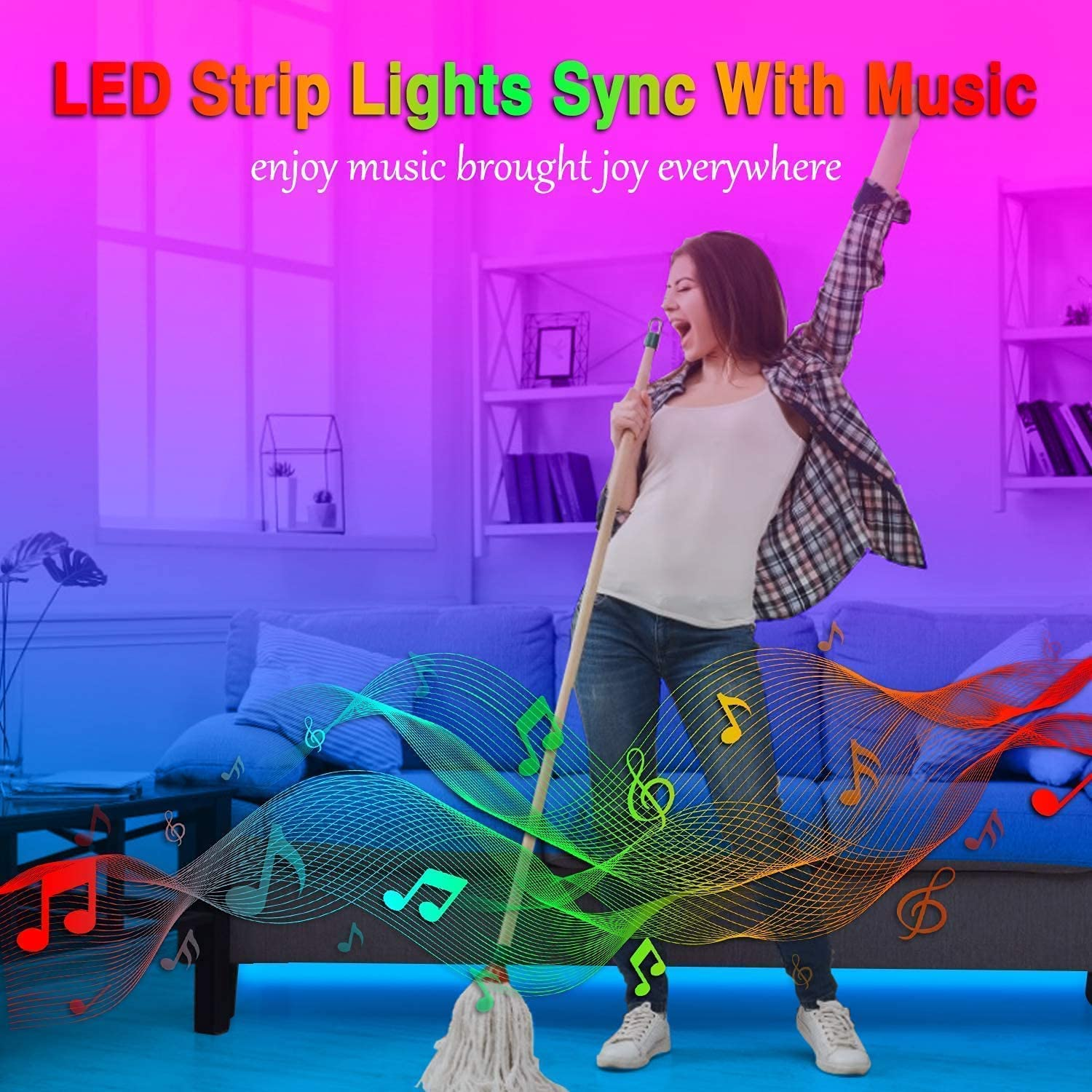 LED Strip Lights,Tenmiro 32.8FT LED Music Sync Color Changing Lights with 40Keys Music Remote Controller and 12V5Apower Supply, RGB SMD5050 300 Led Lights for Room, Bedroom, TV, Party