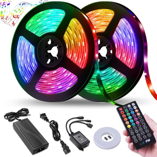 LED Strip Lights,Tenmiro 32.8FT LED Music Sync Color Changing Lights with 40Keys Music Remote Controller and 12V5Apower Supply, RGB SMD5050 300 Led Lights for Room, Bedroom, TV, Party