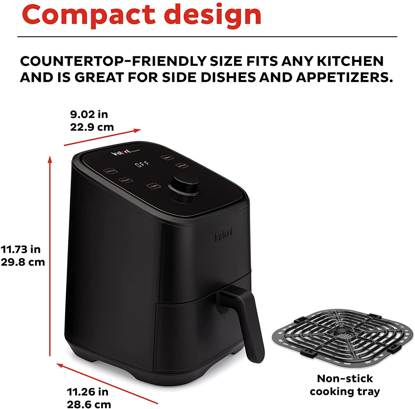 Instant Vortex 2QT 4-In-1 Air Fryer Oven Combo, (Free App with 90 Recipes), Customizable Smart Cooking Programs, Roast, Toast, Crisp, Reheat, Nonstick and Dishwasher-Safe Basket, Black