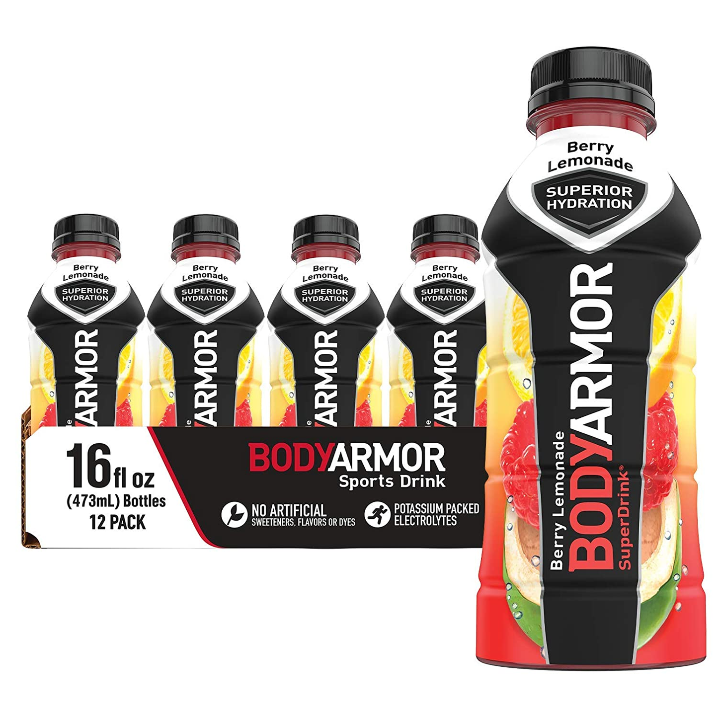 BODYARMOR Sports Drink Sports Beverage, Berry Lemonade, Natural Flavors with Vitamins, Potassium-Packed Electrolytes, No Preservatives, Perfect for Athletes, 16 Fl Oz (Pack of 12)