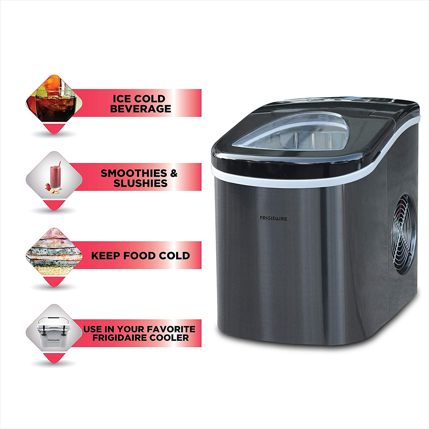 EFIC117-SSBLACK-COM EFIC117-SSBLACK 26 Lbs Portable Compact Maker, Stainless Steel Ice Making Machine, Medium, Black Stainless