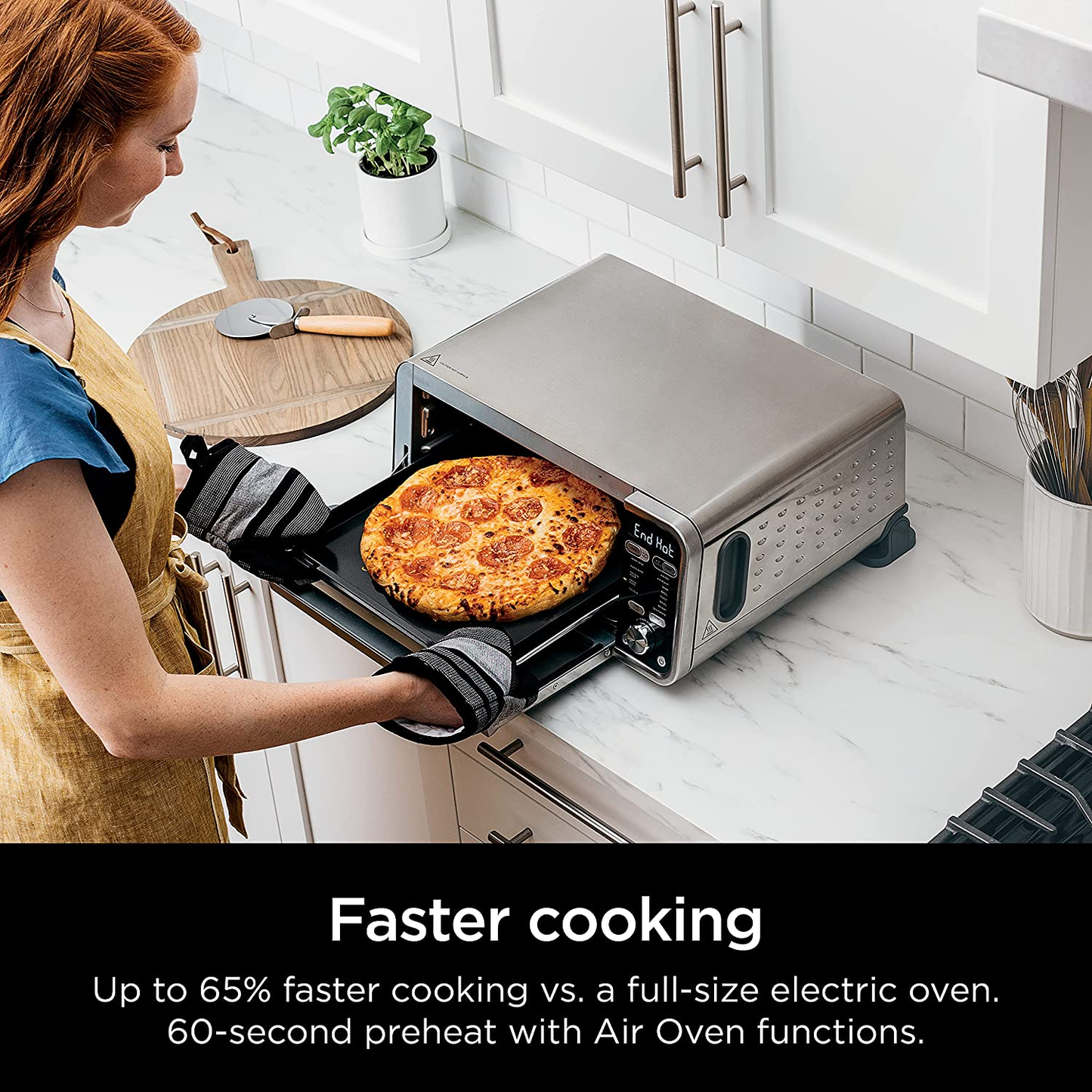 SP301 Dual Heat Air Fry Countertop 13-In-1 Oven with Extended Height, XL Capacity, Flip up & Away Capability for Storage Space, with Air Fry Basket, Searplate, Wire Rack & Crumb Tray, Silver