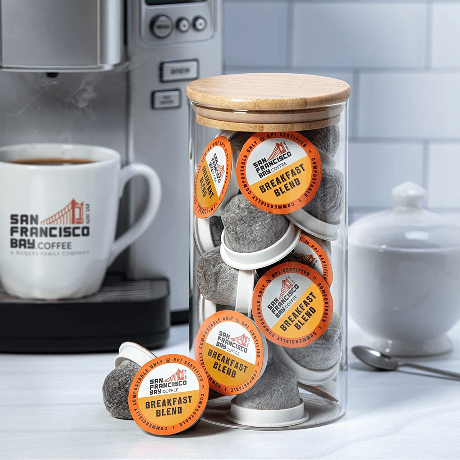 SF Bay Coffee Breakfast Blend 12 Ct Medium Roast Compostable Coffee Pods, K Cup Compatible Including Keurig 2.0