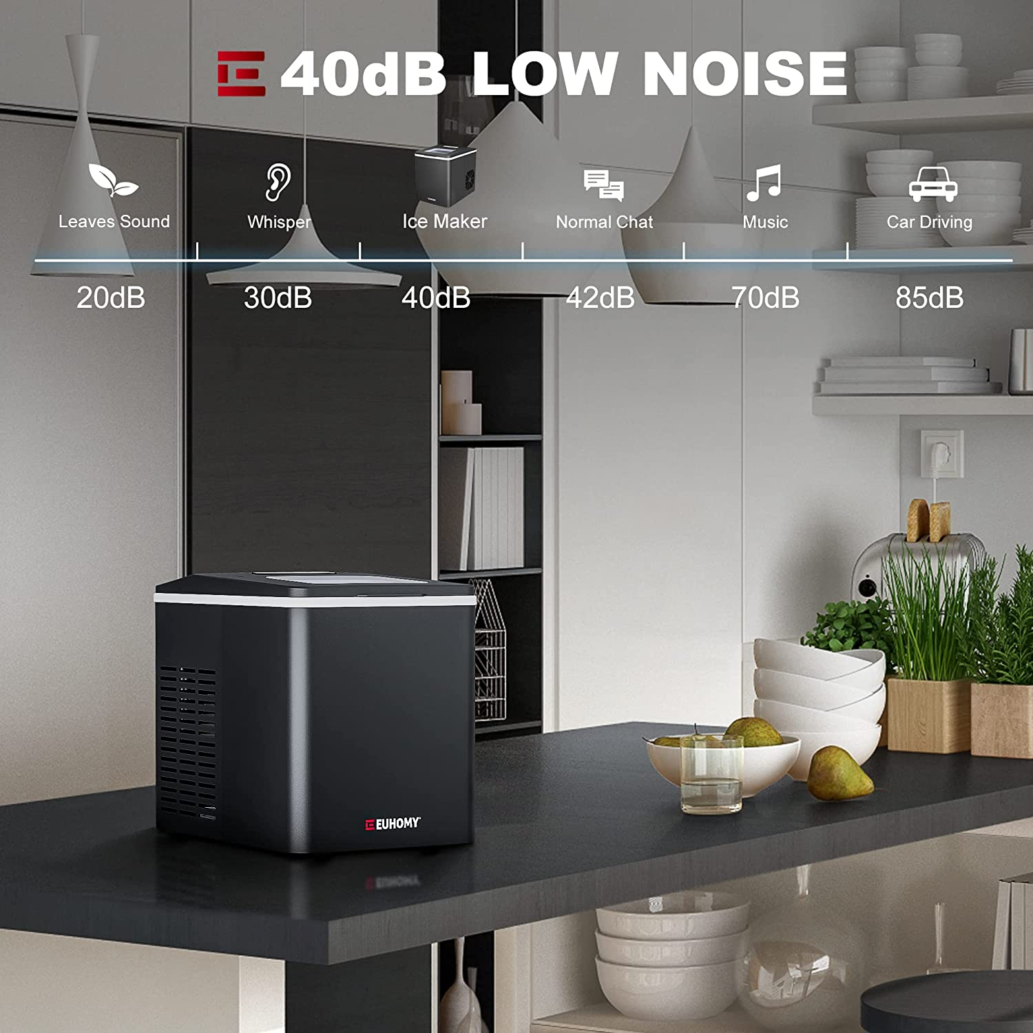 Euhomy Ice Maker Machine Countertop, 26 Lbs/24H, 9 Cubes Ready in 6 Mins, Self-Cleaning Electric Ice Maker Compact Potable Ice Maker with Ice Scoop and Basket. for Home/Kitchen/Camping/Rv.(Black)